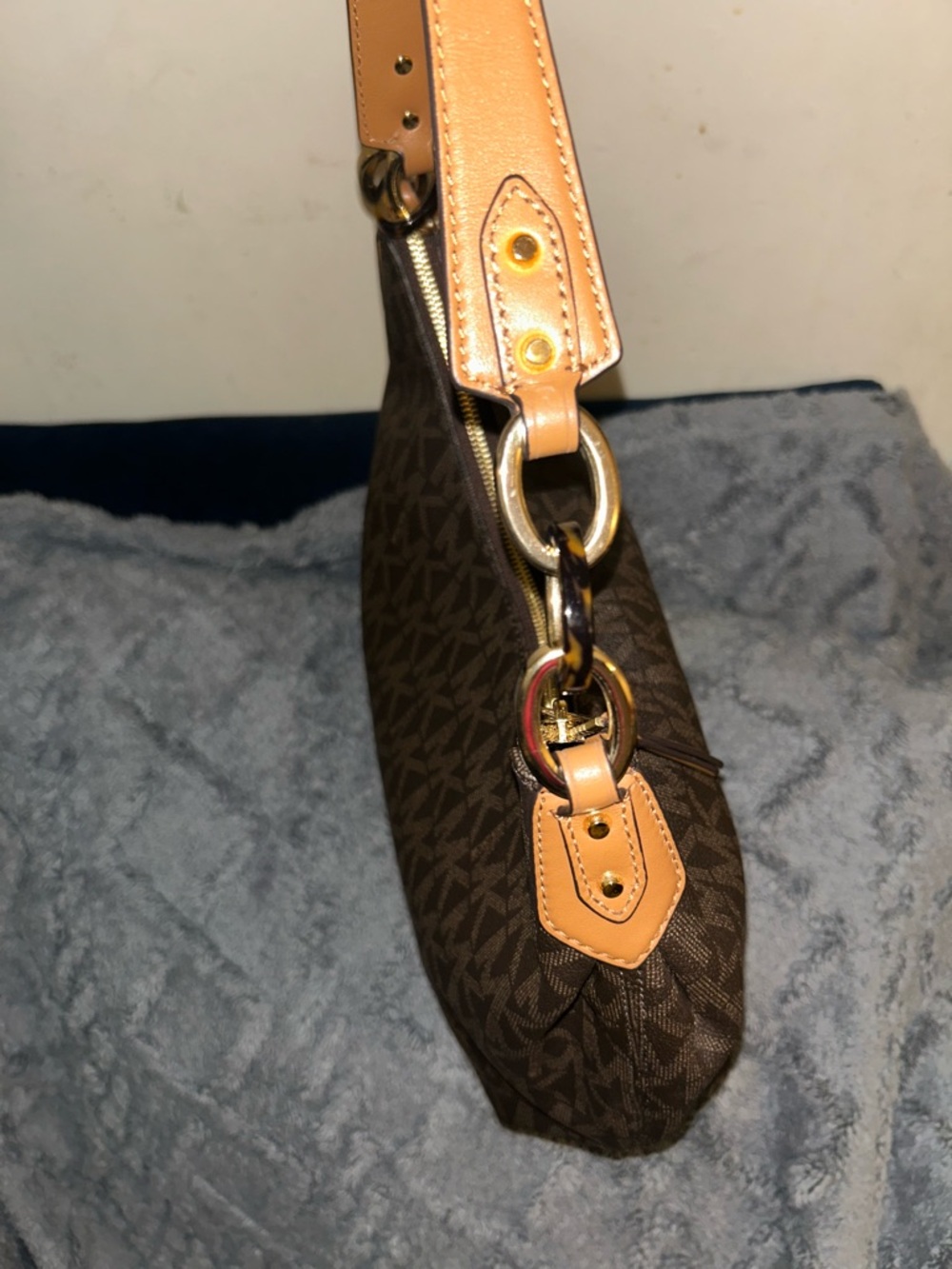 Michael Kors Brown Monogram Hobo with Tan Strap and Gold Hardware - Picture 2 of 3